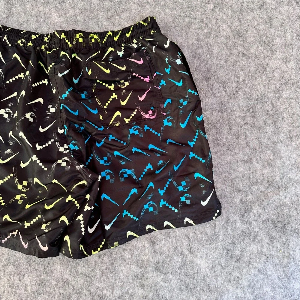 Nike Mens XL Black Pixelated Swoosh Swim Volley Shorts NESSD516-001 NWT